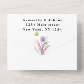 Paarse Waterverf van wilde bloemen All In One Uitnodiging (Achterkant)