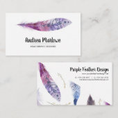 Paarse Waterverf Veer Boho Visitekaartje (Voorkant / Achterkant)