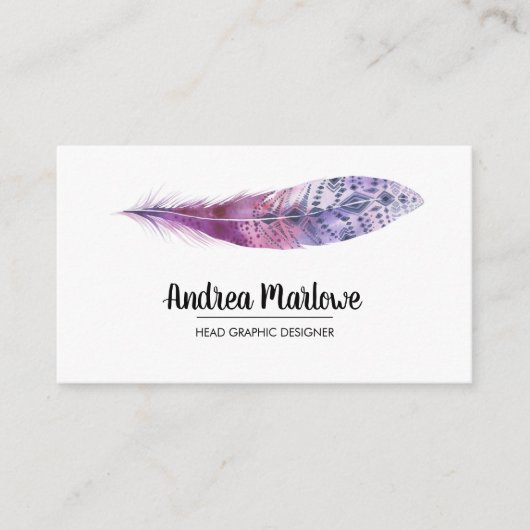Paarse Waterverf Veer Boho Visitekaartje (Voorkant)
