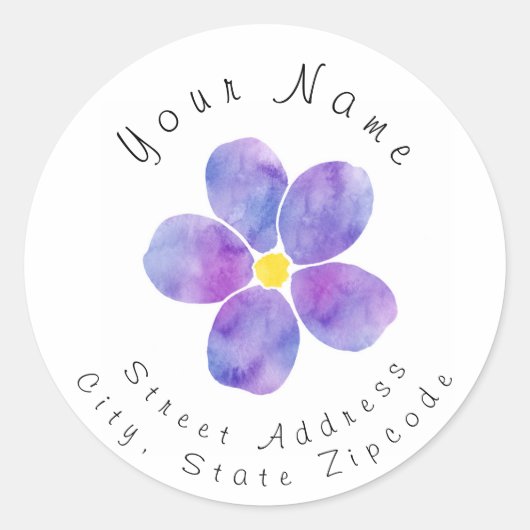 "Paarse Waterverf ventilator 2"-adreslabel Ronde Sticker (Voorkant)