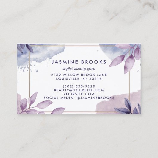 Paarse Waterverf verlaat gouden Lijst Visitekaartje (Achterkant)