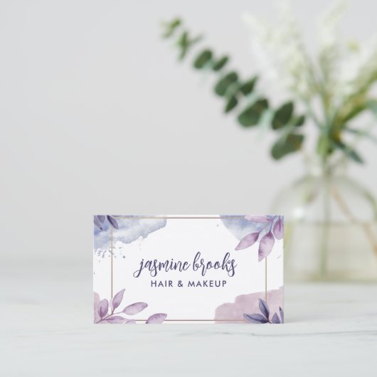 Paarse Waterverf verlaat gouden Lijst Visitekaartje (Staand voorkant)