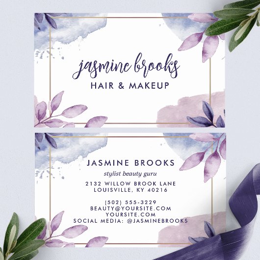 Paarse Waterverf verlaat gouden Lijst Visitekaartje