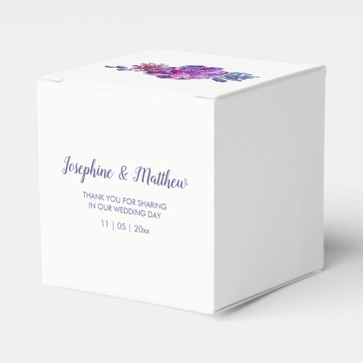 Paarse Waterverf vetplanten bruiloft Bedankdoosjes (Voorkant Zijde)