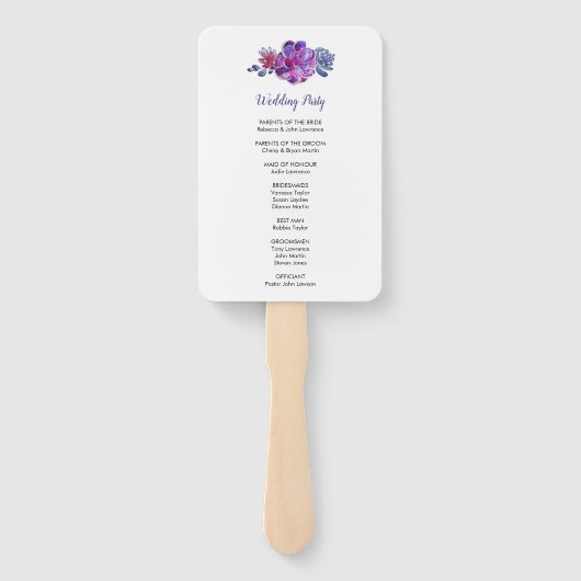 Paarse Waterverf vetplanten bruiloft programma's Handwaaier (Achterkant)
