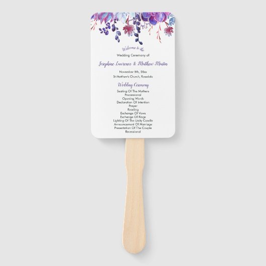 Paarse Waterverf vetplanten bruiloft programma's Handwaaier (Voorkant)