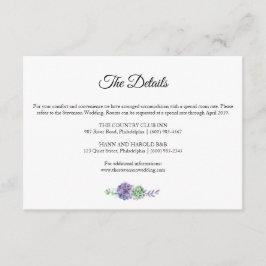 Paarse waterverf vetplanten Details bruidssuite Informatiekaartje