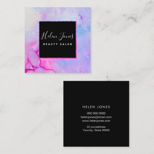 paarse waterverf vierkante visitekaartje (Voorkant / Achterkant)