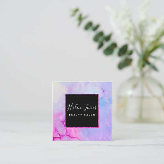 paarse waterverf vierkante visitekaartje (Staand voorkant)