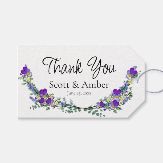 Paarse waterverf violet lavendel eucalyptus cadeaulabel (Voorkant (Horizontaal))