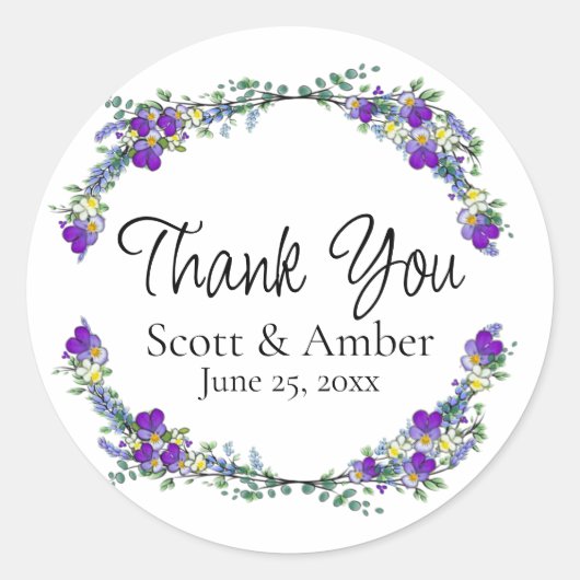 Paarse waterverf violet lavendel eucalyptus ronde sticker (Voorkant)