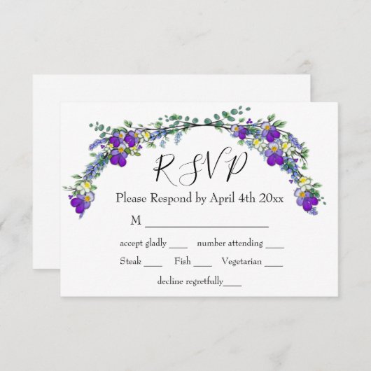 Paarse waterverf violet lavendel eucalyptus RSVP kaartje (Voorkant / Achterkant)