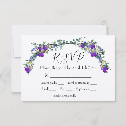Paarse waterverf violet lavendel eucalyptus RSVP kaartje (Voorkant)