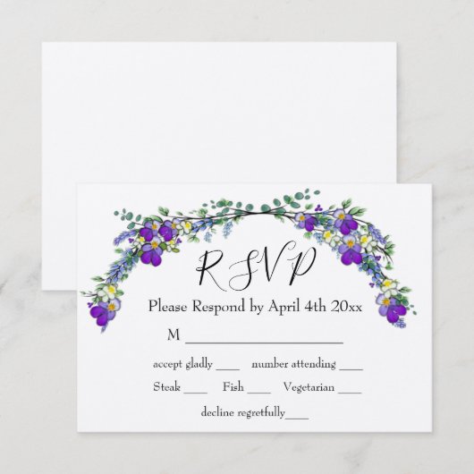 Paarse waterverf violet lavendel eucalyptus RSVP kaartje (Voorkant / Achterkant)