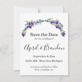 Paarse waterverf violet lavendel eucalyptus save the date (Voorkant)
