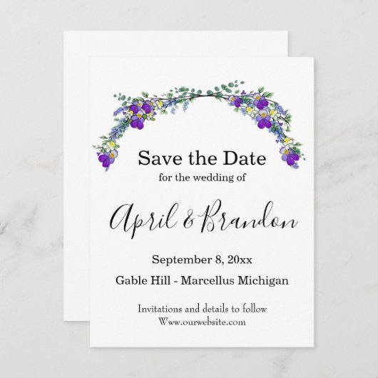 Paarse waterverf violet lavendel eucalyptus save the date (Voorkant / Achterkant)