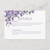 Paarse Waterverf viooltjes bruiloft details Informatiekaartje (Voorkant)