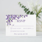 Paarse Waterverf viooltjes bruiloft RSVP Kaartje (Staand voorkant)