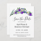 Paarse waterverf viooltjes lavendel eucalyptus save the date (Voorkant / Achterkant)