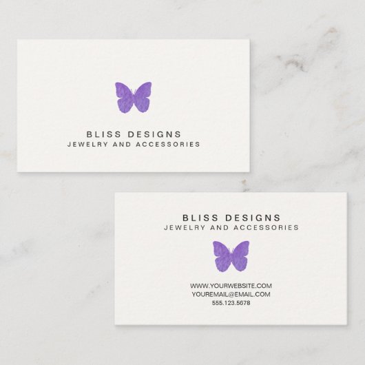 Paarse Waterverf Vlinder Logo Eenvoudig Visitekaartje (Voorkant / Achterkant)