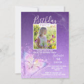 Paarse Waterverf Vlinder Meisje Verjaardag | FOTO Kaart (Voorkant)