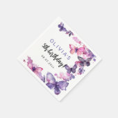 Paarse Waterverf Vlinder Meisje Verjaardag Servet (Hoek)