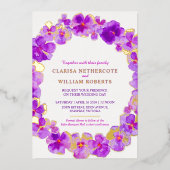 Paarse waterverf voor bloembruiloft folie uitnodiging (Voorkant)