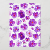 Paarse waterverf voor bloembruiloft folie uitnodiging (Achterkant)