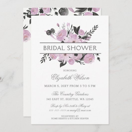 Paarse Waterverf Vrijgezellenfeest Floral Spring Kaart (Voorkant / Achterkant)