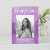 Paarse Waterverf Was foto Afstuderen Bedankkaart (Staand voorkant)