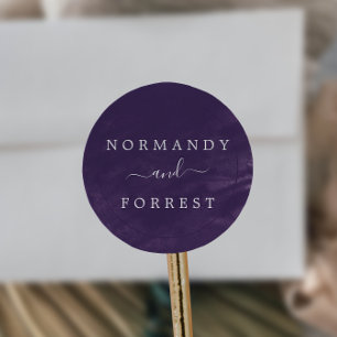 Paarse Waterverf-weduwenenvelop Ronde Sticker