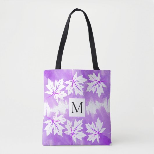 Paarse waterverf, weekblad en monogram tote bag (Voorkant)