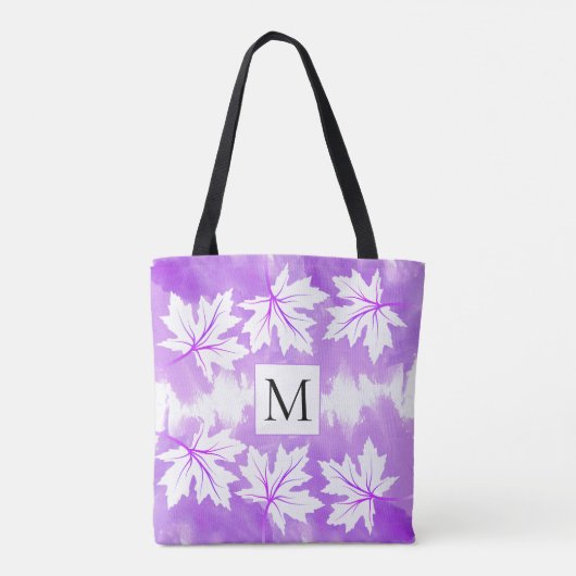 Paarse waterverf, weekblad en monogram tote bag (Achterkant)