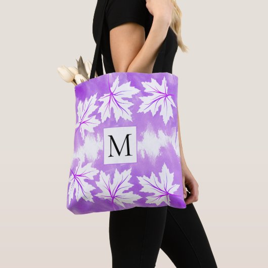 Paarse waterverf, weekblad en monogram tote bag (Dichtbij)