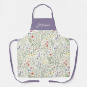 Paarse Waterverf Wilde Bloem Boho Aangepaste Naam Schort (Voorkant)