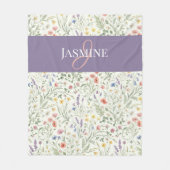 Paarse Waterverf Wilde Bloem Boho Monogram Naam Fleece Deken (Voorkant)