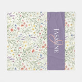 Paarse Waterverf Wilde Bloem Boho Monogram Naam Fleece Deken (Voorkant (Horizontaal))