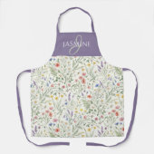 Paarse Waterverf Wilde Bloem Boho Monogram Naam Schort (Voorkant)