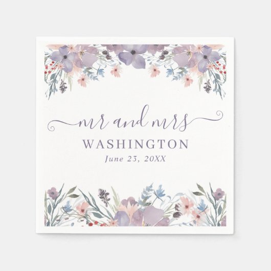 Paarse Waterverf Wilde bloemen Berichten Servet (Voorkant)