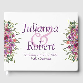 Paarse waterverf wilde bloemen bruiloft gastboek gastenboek