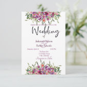 Paarse waterverf wilde bloemen bruiloft kaart (Staand voorkant)