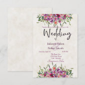 Paarse waterverf wilde bloemen bruiloft kaart (Voorkant / Achterkant)