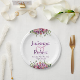 Paarse waterverf wilde bloemen bruiloft papieren bordje