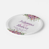 Paarse waterverf wilde bloemen bruiloft papieren bordje (Gekanteld)