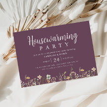 paarse waterverf wilde bloemen housewarming party