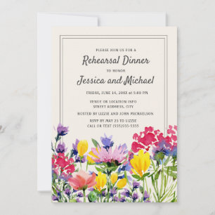 Paarse Waterverf Wilde Bloemen Proefdinermaal Kaart