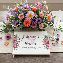 Paarse waterverf wilde bloemen trouw gastboek gastenboek