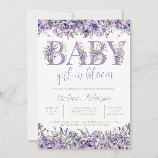 Paarse Waterverf Wildflower Baby shower Kaart (Voorkant)