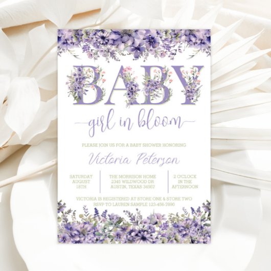 Paarse Waterverf Wildflower Baby shower Kaart