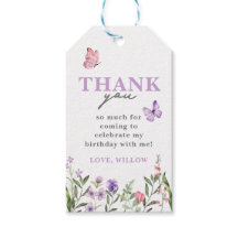 Paarse Waterverf Wildflower Vlinder Favor Tags